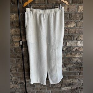 FLAX 100% Linen White Cropped Pants Elastic Waist Pull On Size Small